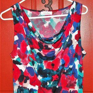 Calvin Klein Red Blue Drape Neck Sleeveless Top
